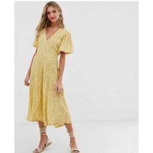 Faithfull The Brand Delia Midi Dress In Petra Snake Print Women Sz 4 Puff Sleeve